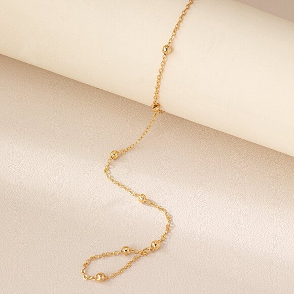 3/$35 Gold Tone Beaded Ball Beads Hand Chain Bracelet & Ring Set Minimalist Body - Picture 6 of 8